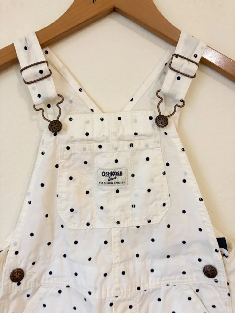 New Osh Kosh B'Gosh Overalls Girls 5T White Polka Dot Bib Shortalls